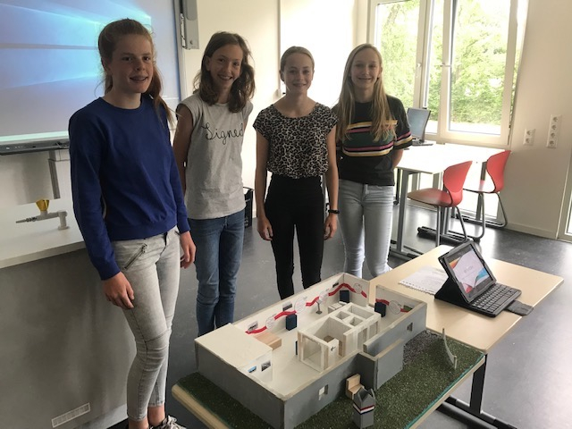 Scholieren tijdens de presentatie van hun maquette