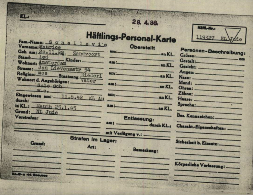 Kampkaart van Maurice in Mauthausen